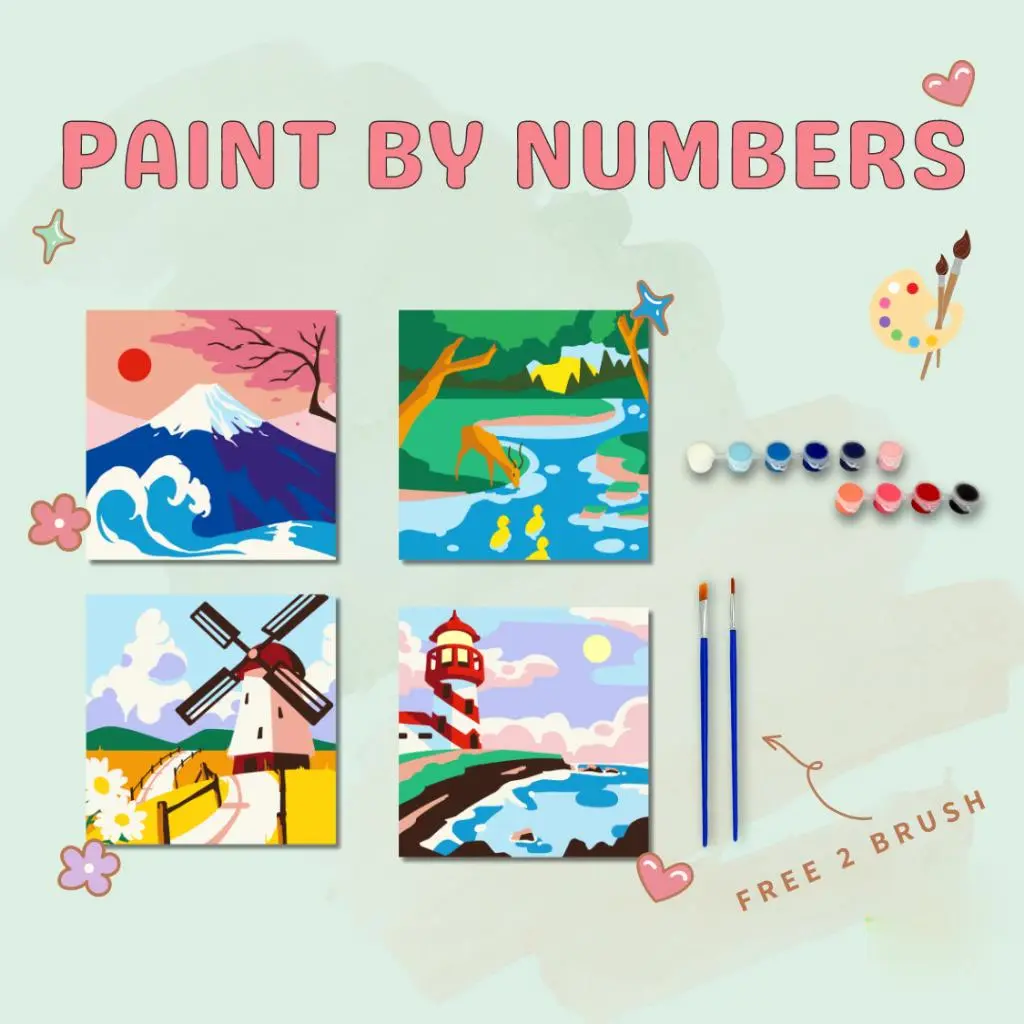 BISA COD [TERLARIS] - DIY Paint By Numbers Kit 1 Set Number Canvas Board | Kanvas Alat Lukis 20x20 With Frame Digital Painting Landscape Animal Cartoon