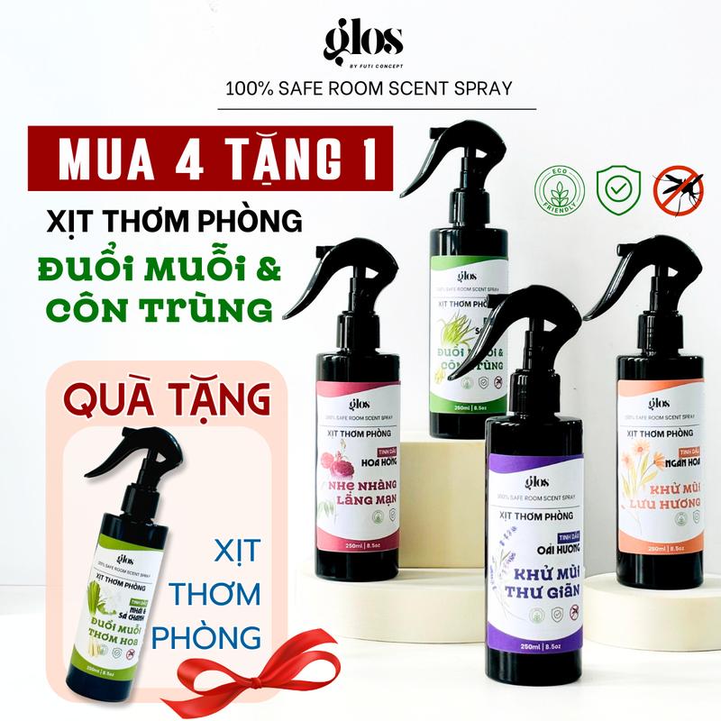 [MUA 4 TẶNG 1]COMBO 4 Chai Xịt Thơm Phòng 250ml Hương Sả Chanh, Bạc Hà, Công Dụng Đuổi Muỗi, Thư Giãn Cho Căn Phòng