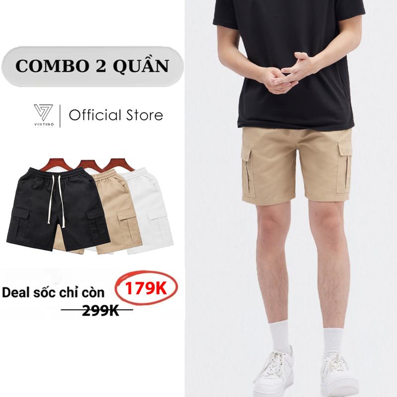 COMBO 2 Quần Short Kaki Túi Hộp Nam VINTINO Form Đùi Cộc Vải Kaki Cạp Chun Trẻ Trung Năng Động Menswear