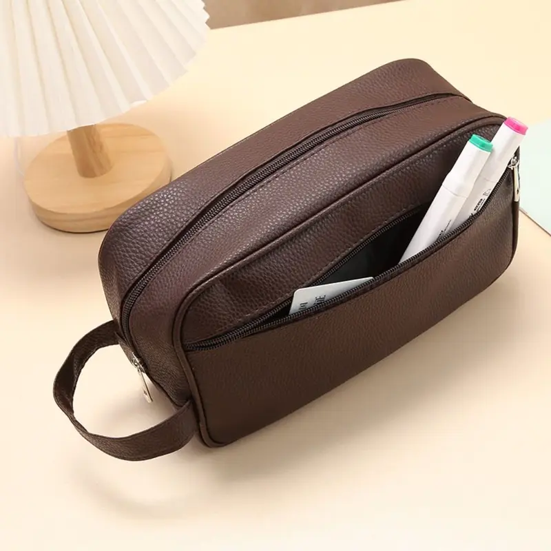 Túi Đựng Mỹ Phẩm Nam, Chất Liệu Da PU, Cầm Tay, Sắp Xếp Mỹ Phẩm, Túi Trang Điểm Có Khóa Kéo Du Lịch, Túi Đựng Đồ, Dung Tích Lớn, Túi Đựng Đồ Vệ Sinh Cá Nhân 5