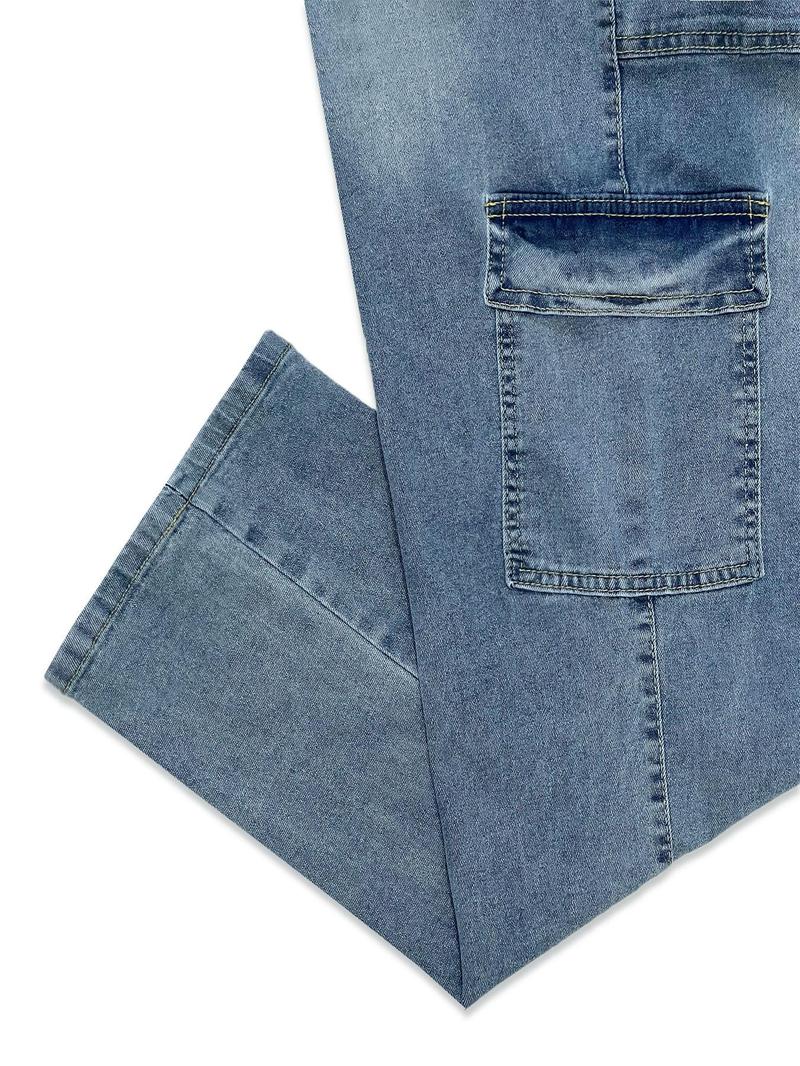 Product Introduction of 【Plus Size】 Solid Tie Front Pocket Cargo Jeans, 1 Count Casual Street Fashion Denim Pants for Daily Wear, Women's Bottoms for All Seasons 8