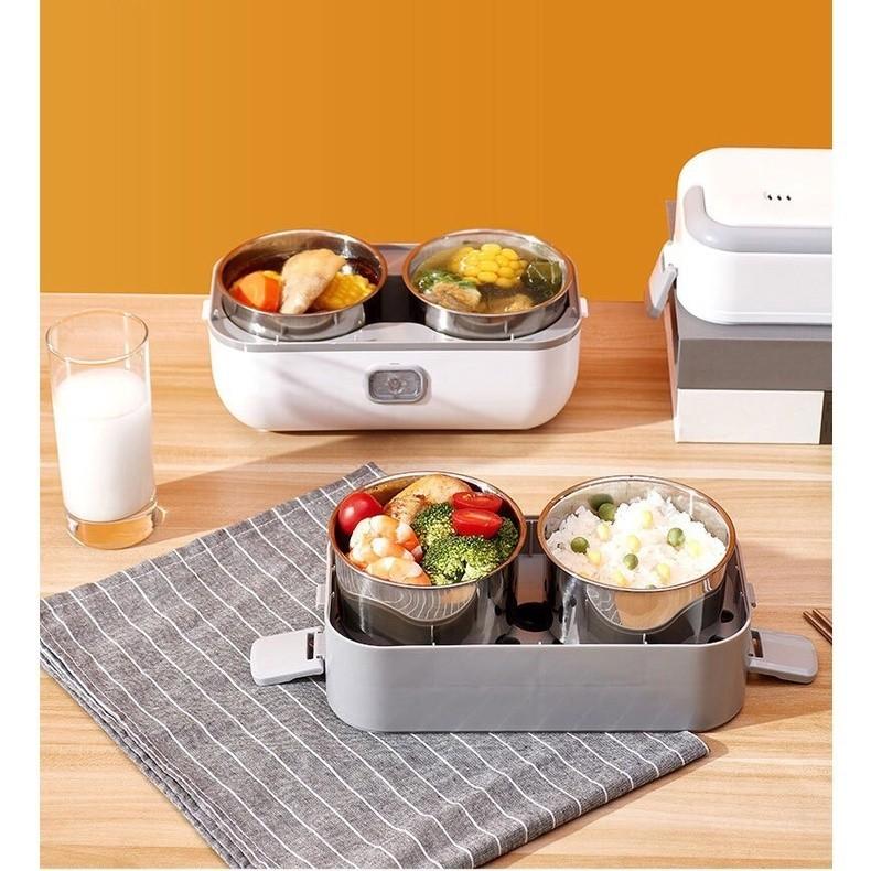 Hộp cơm hâm nóng 2 tầng 4 ngăn LUNCHBOX inox giữ nhiệt và tự nấu chín thức ăn, Cà Men Đựng Cơm Đi Làm 4
