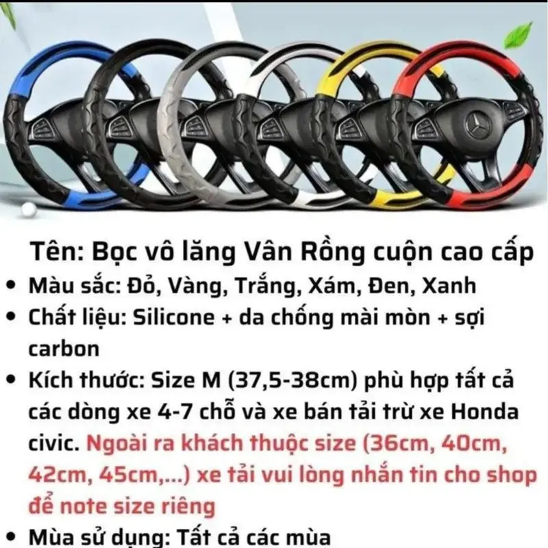 Bọc Vô Lăng Ô Tô, Xe Hơi, Xe Tải Chất Liệu Da Phối Cacbon May Hình Vân Rồng Giúp Ôm Tay 3