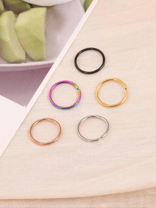 Minimalist Nose Ring Set (5pcs/set), Stainless Steel Piercing Body Jewelry for Women & Men, Fashion Accessories for Party, Daily Clothing Decor 2
