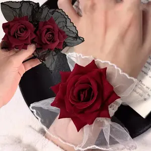 Gelang bunga bunga Perhiasan Tangan Mawar Aksesoris Tangan Lolita Lace Wristband Pergelangan Mawar Segar