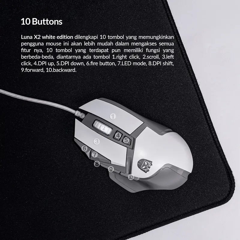 Mouse Gaming Digital Alliance Wired Ergonomic RGB Macro 10 Buttons Huano Switch Luna X2 4