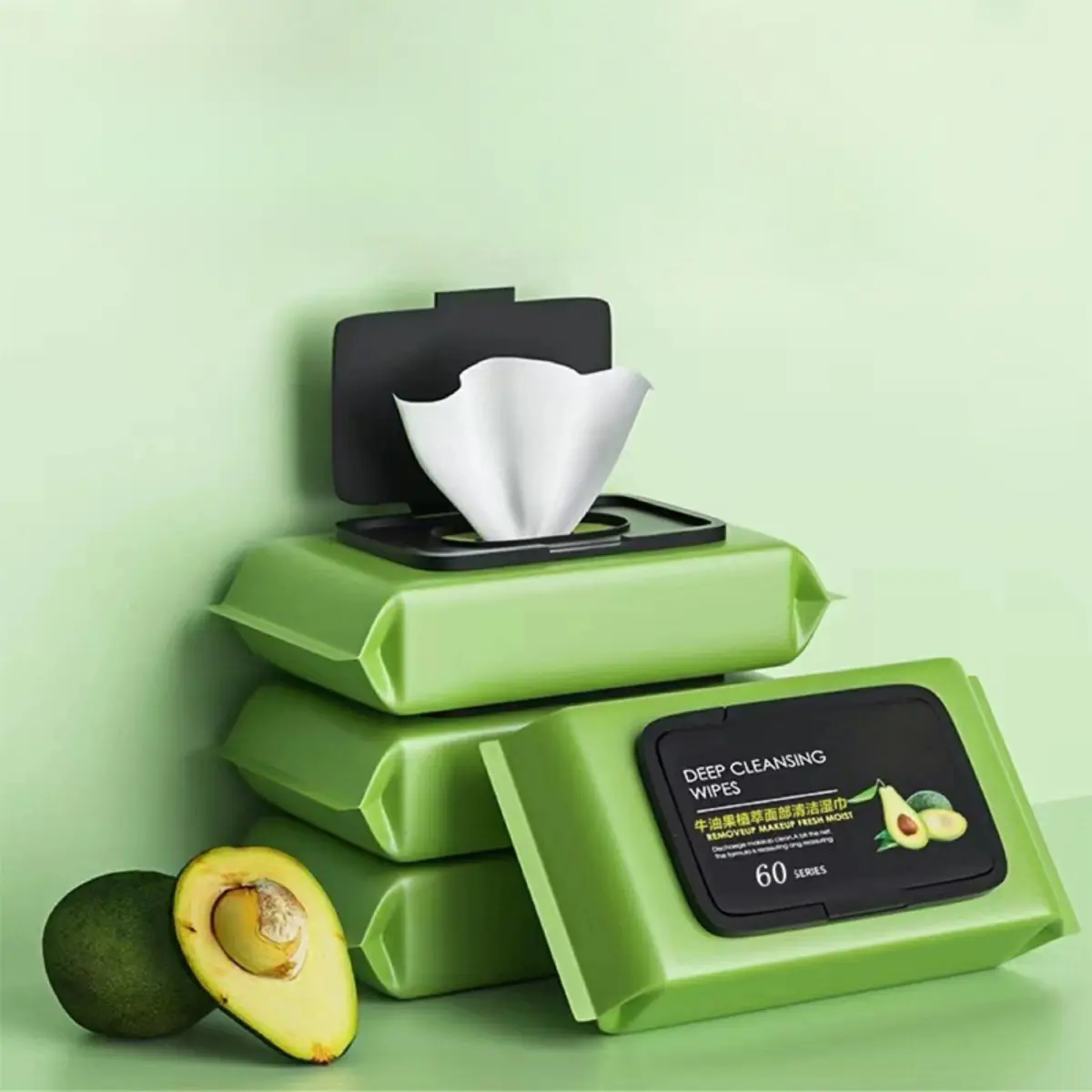 Avocado Makeup Remover Wipes Eye and Face Gentle Deep Cleansing Disposable No-Rinse Makeup Remover Convenient Cotton Wipes