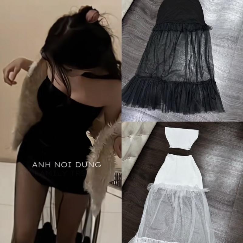 Set áo ống chân váy lưới dài