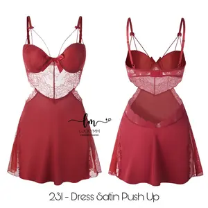 LUCKYMM 231 DRESS - Mini Dress Satin Lace Cup Bra Renda Transparan Baju Tidur Wanita Sleepwear Pushup