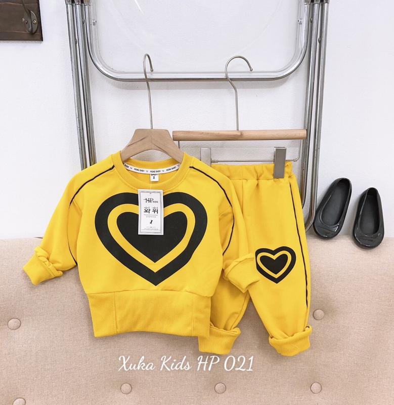 Bộ in TRÁI TIM  chất vải cotton da cá tàu   dành cho bé gái từ 15-42 kgg. 3
