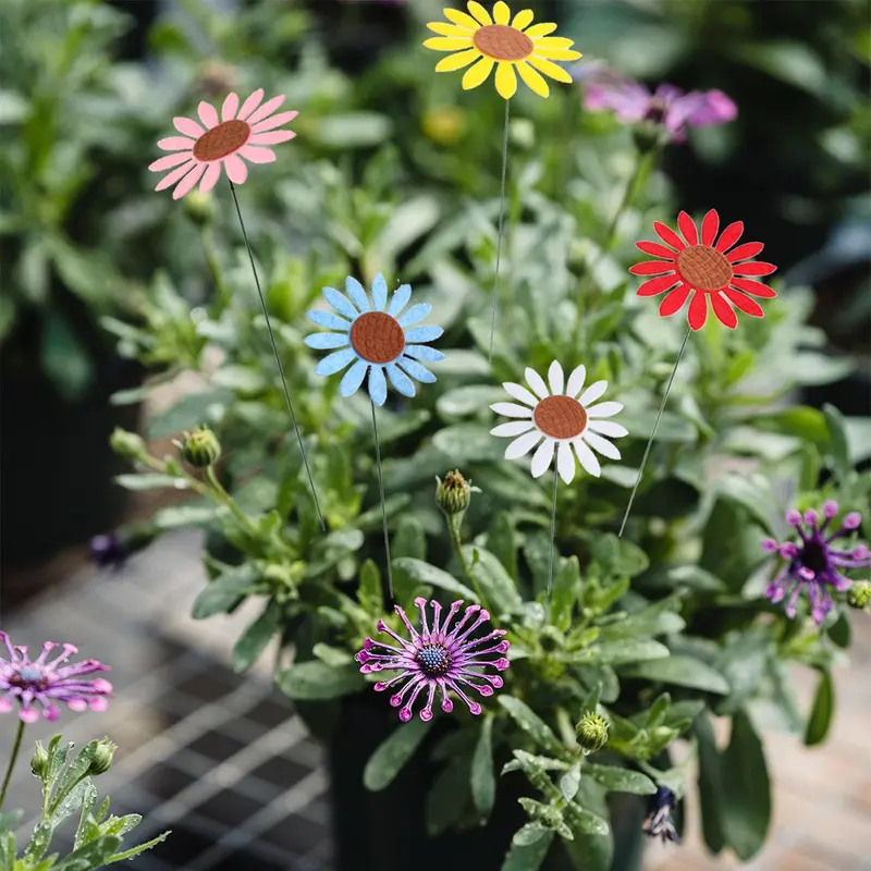Random Color Daisy & Sunflower & Butterfly Design Garden Decoration, 10pcs/set Outdoor Garden Decoration, Landscape Yard Lawn Flower Pot Decoration, Decorative 5