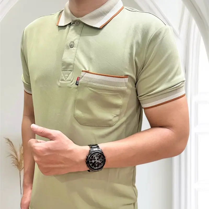 Áo thun nam có túi dệt kim, từ trẻ đến trung niên, chất poly co giản 4 chiều thấm hút, mền mịn thoải mái, không đổ long Polo Menswear Shirt Cotton 5