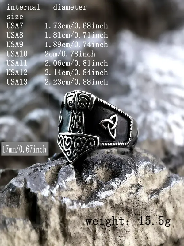 Vintage Wolf Head Design Hammer Ring, Stainless Steel Jewelry for Party, Daily Clothing Decor, Trendy All-match & Exquisite Jewelry for Birthday Gift 1