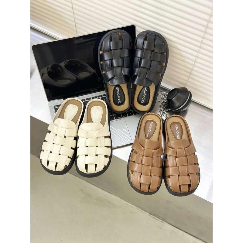 Product Introduction of Slippers Women Summer Shoes Pantofle Cover Toe Slides Loafers Fashion Low Female Mule 2025 Mules Rubber Rome Hoof Heels F 10
