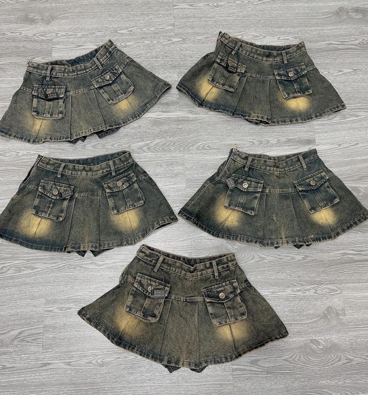 Chân váy jean 2 túi hộp xòe khóa kéo _ CV 1042_chân ngắn BTQ2 Nữ Women