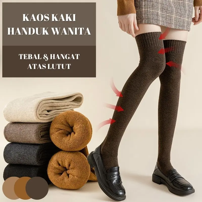 KH01 Kaus Kaki Winter Socks Kaos Kaki Handuk Musim Dingin Tebal Tahan Dingin Kaus Kaki Tinggi Atas Lutut Wanita Women High Long Socks 1
