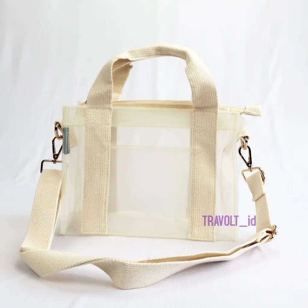 Tas Selempang Transparan Resleting - Travolt - Sling bag pouch - Tas PVC Mika Putih tebal - Tas Konser KPOP - Hand bag Tas Selempang - PUTIH List Gyeong Tas Bahu