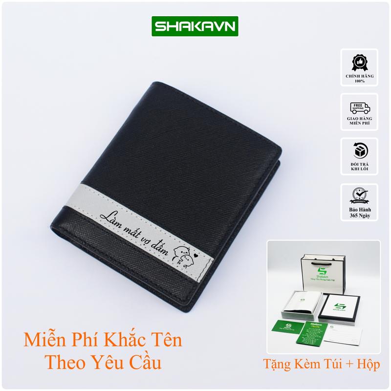 Ví nam khắc tên Ví khắc tên theo yêu cầu bóp nam Shakavn - Tặng kèm túi hộp thiệp in hình Wallet