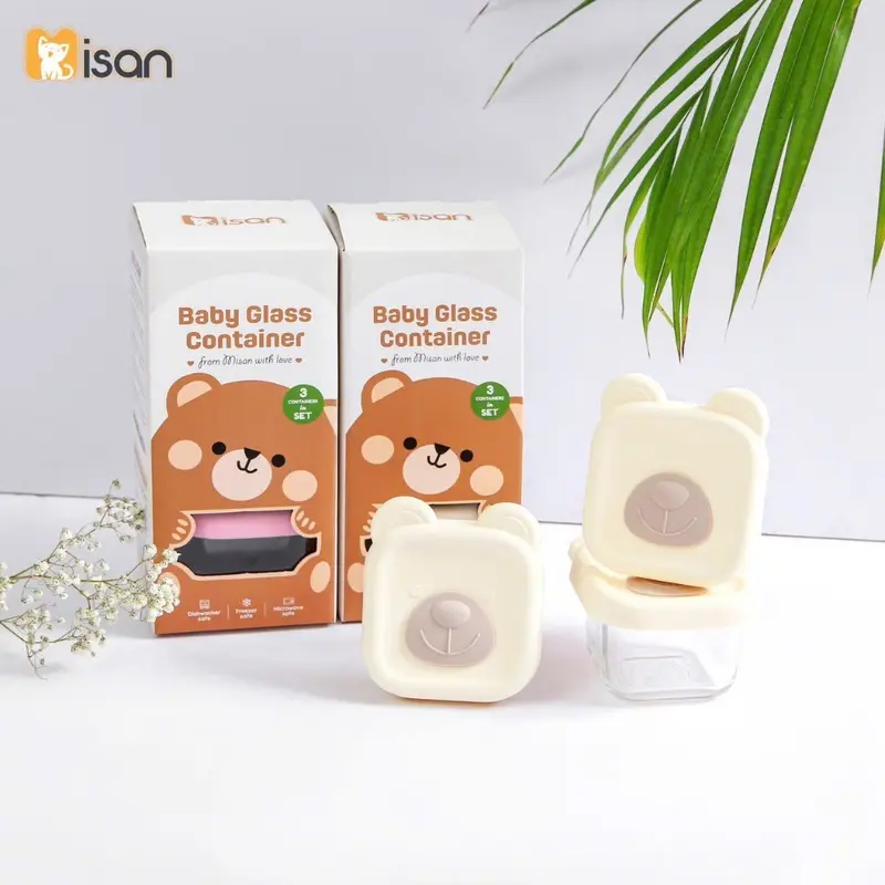 Hộp thuỷ tinh trữ đồ ăn dặm Misan size to 180ml chia vạch cho bé Kem chen  dam cốc  nấu 3
