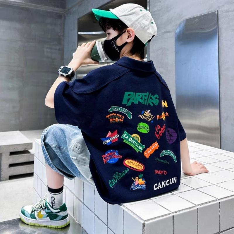 20-60kg Áo Thun cổ polo Họa Tiết Cá Tính Thời Trang Dành Cho Bé Trai Phong Cách Hàn Quốc