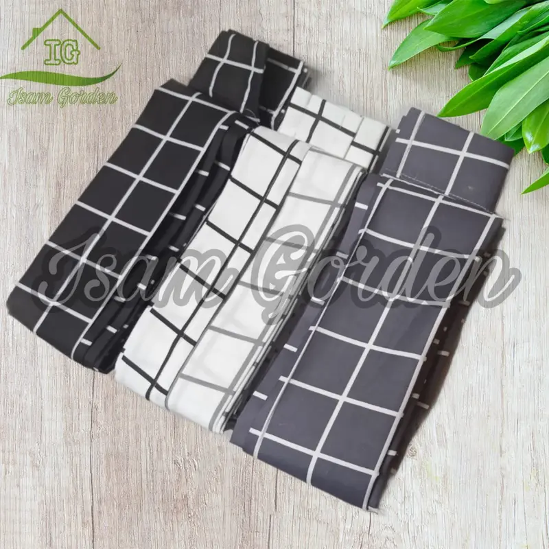 Gorden Plisket Katun Motif Kotak untuk pintu dan jendela kain benang Dekorasi 3