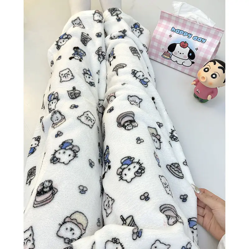 Mùa Đông Hồng KT Mèo Ins Nhung San Hô Bộ Đồ Ngủ Nữ Mùa Thu Đông Dày Ấm Dép Nỉ Rời Áo Quần Nhà