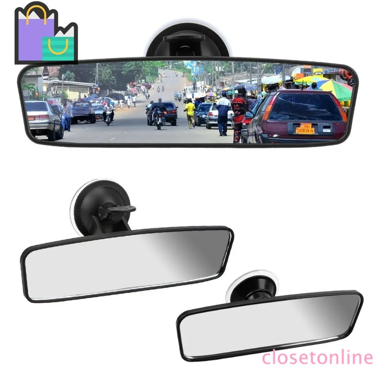 villagaiVersatile Universal Interior Car Rear View Mirror: 360° Rotatable with Suction Cup Mount, Wide-Angle Design for Enhanced Vision and Safety