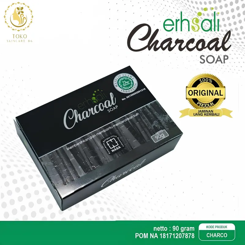 ERHSALI CHARCOAL SOAP Asli Original Ori NASA Official CHARCO Sabun Ampuh Memudarkan flek hitam Kotoran Kusam Mencerahkan - TOKO SKINCARE 86 0