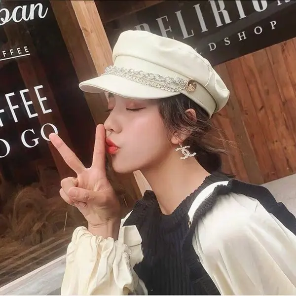 Mũ Nồi Dây Xích Hình Mỏ Vịt Cổ Điển, Mũ Lưỡi Trai Đế Bằng Cho Nữ, Phong Cách Hàn Quốc, Hợp Thời Trang, Mùa Thu Và Mùa Đông, Người Nổi Tiếng Trên Mạng Anh, Mũ Bát Giác Đa Năng 8