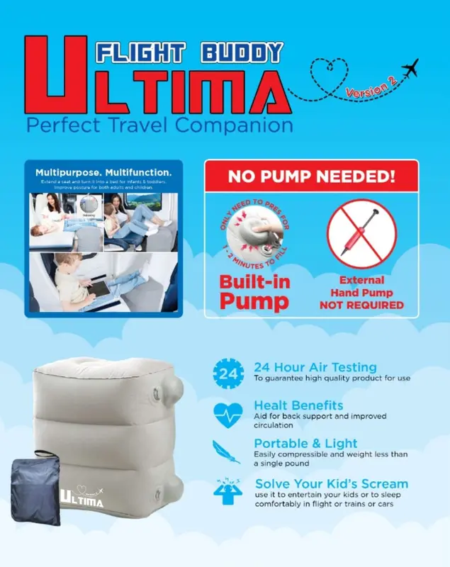 ULTIMA Flight Buddy Inflateable Foot Rest Mirip Plane Pal Jet Kid Blue Abu 6