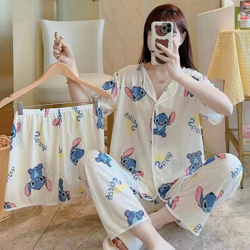 Product Introduction of 2024 TikTok Live Hot Sale Three-Piece Pajamas for Women Cute Cartoon Ding Dong Bear Casual Loungewear Set 10