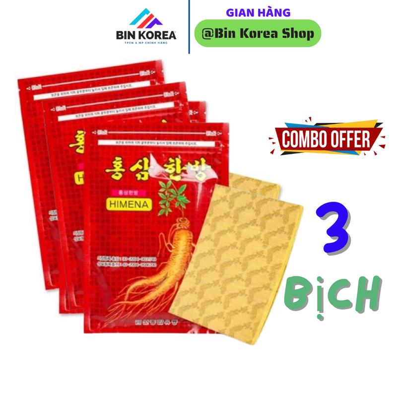 [Combo 3 Bịch] Cao Dán Hồng Sâm HIMENA Hàn Quốc Bản Màu Đỏ Bịch 20 Miếng