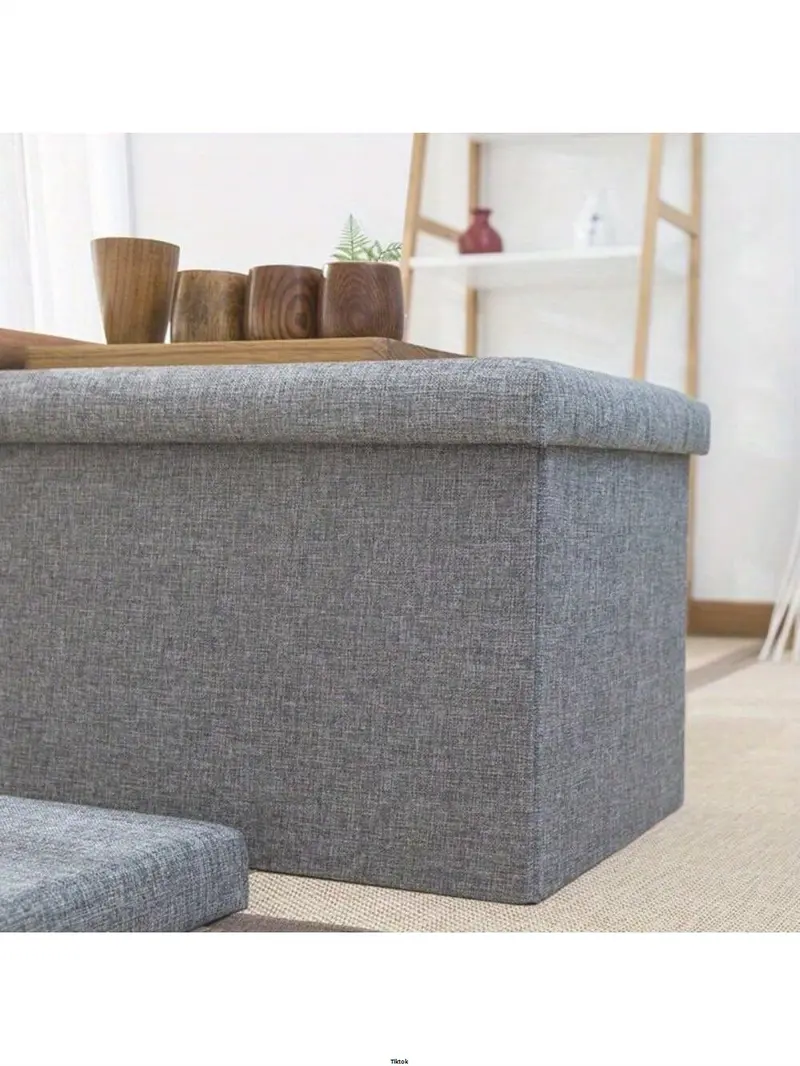 Product Introduction of FootStool Foot Pouffe Folding Stool Seat Pouffe Ottoman Storage Folding Linen Large Double Foot Storage Boxes Grey Storage Ottoman Makeup Seat Stool Storage Box 8