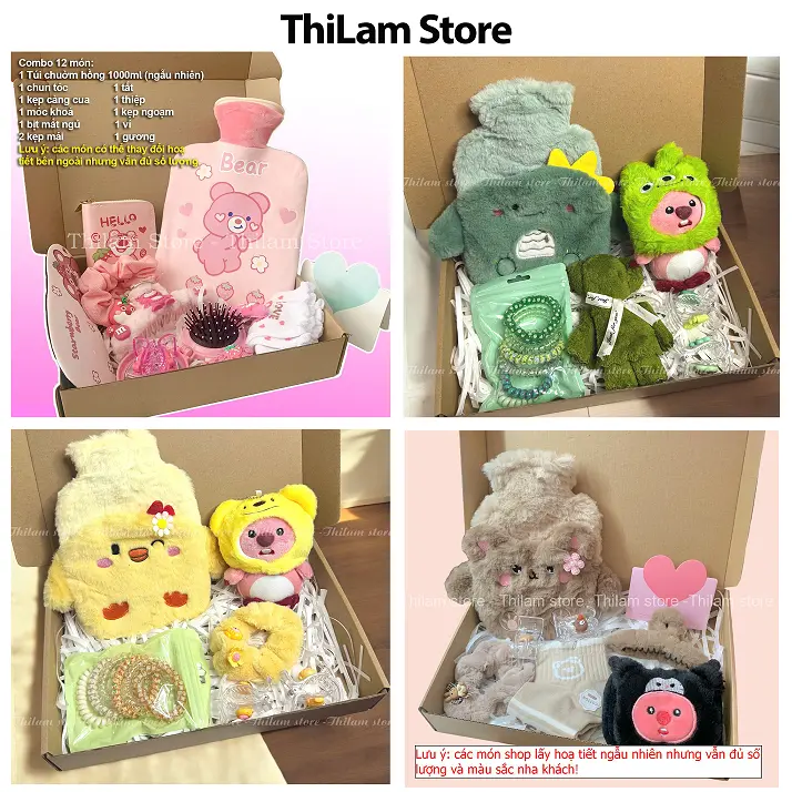 Set quà túi chườm 1000ml kèm phụ kiện ý nghĩa tặng bạn gái, chị em gái, bạn thân, Sinh nhật
