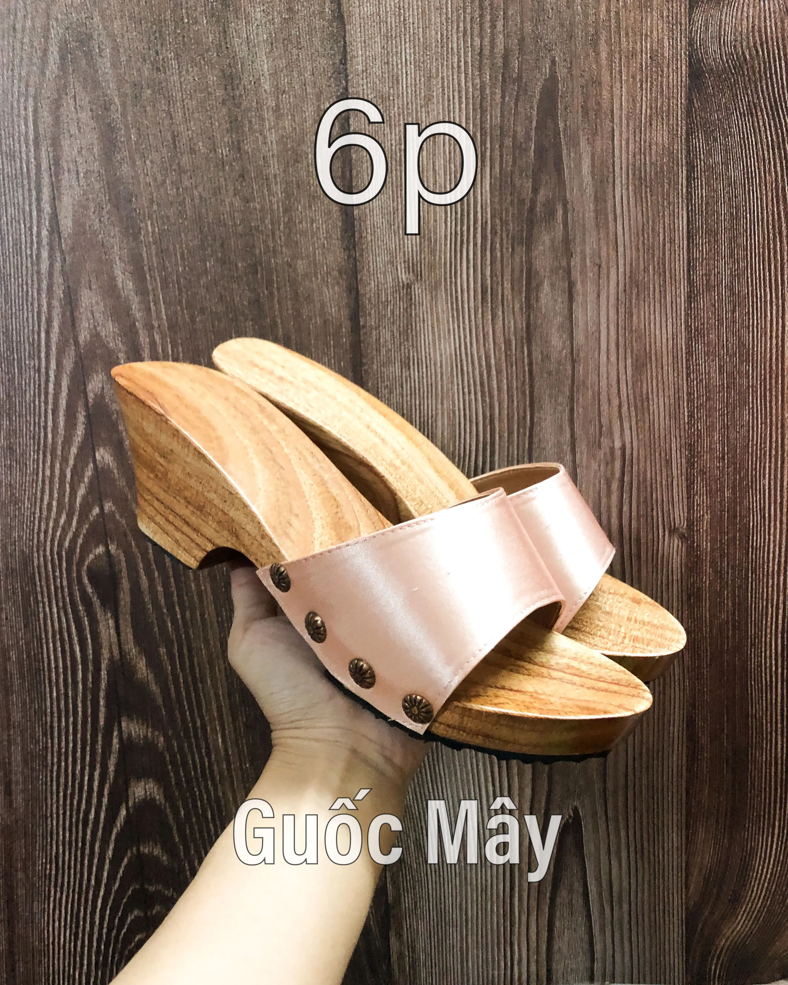Guốc Mộc Dép Gỗ Nữ 6 Phân Màu Kem Beige