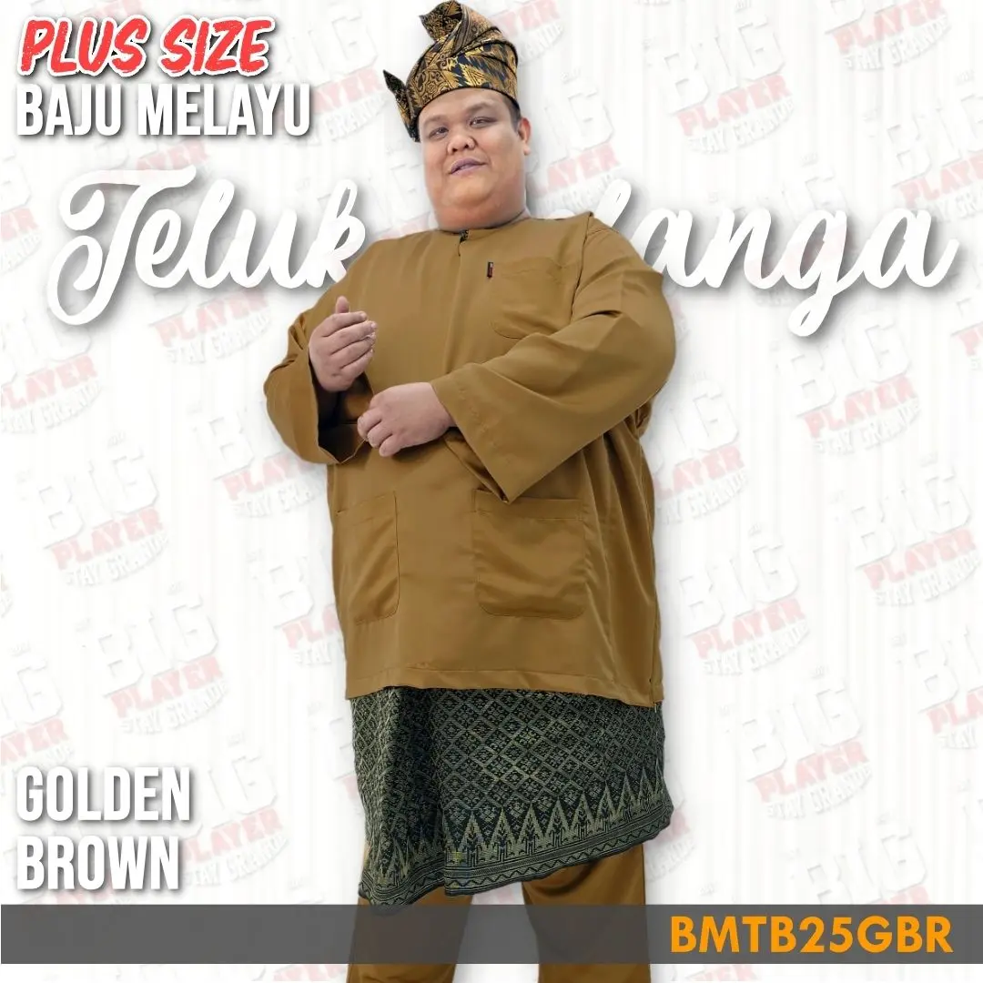 (3XL to 9XL) Plus Size Baju Melayu Teluk Belanga Sepasang Color Golden Brown - code BMTB25GBR