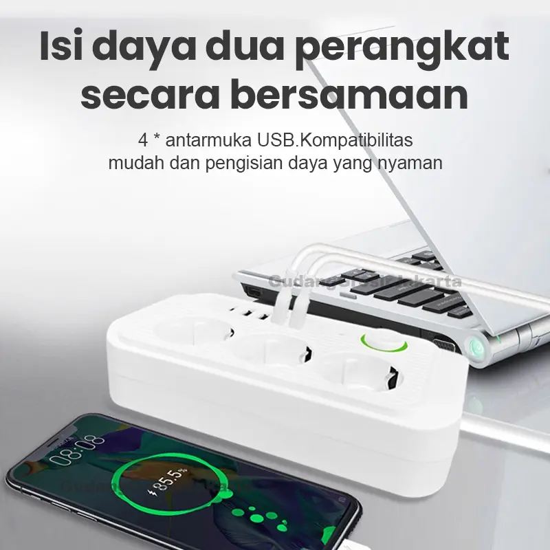 2500W Stop Kontak USB Kabel Serbaguna Multiguna Panjang 2 Meter Original Power Socket 3 Colokan+ 1 TYPE-C + 4 USB Putih/Hitam Tembaga 2