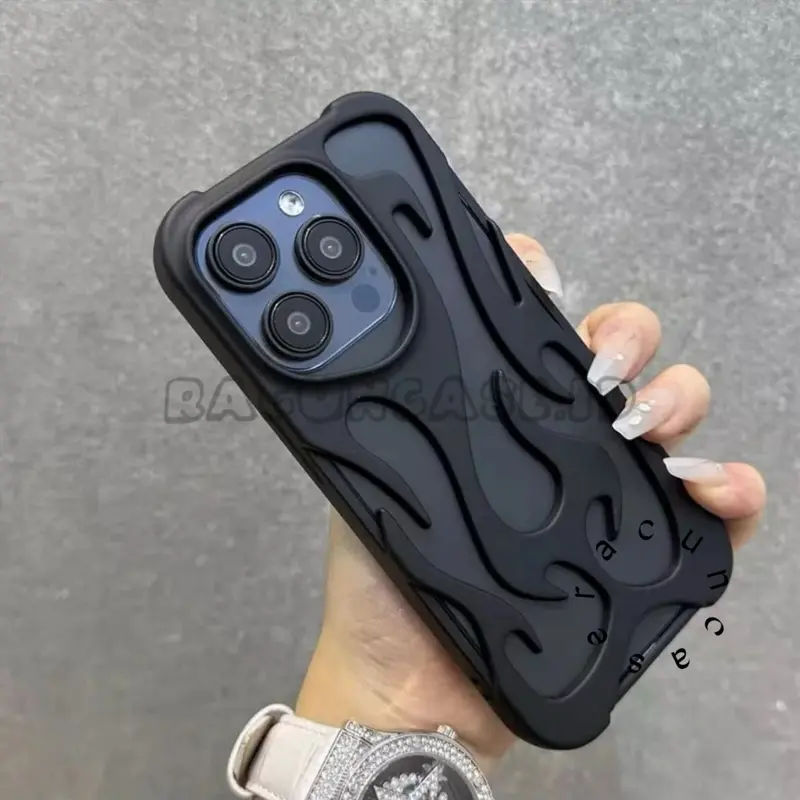 Case Fire Frosted 3D Flame Pattern Silicone for 16 15 14 13 12 11 Pro Max 14 15 16 Plus 6