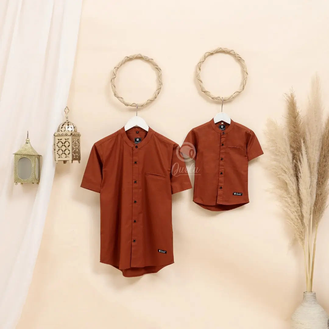 Qurlu - Kemeja Koko Dewasa/Anak warna BATA TUA/TERACOTTA (baju couple ayah dan anak laki-laki) Baju Koko Pria