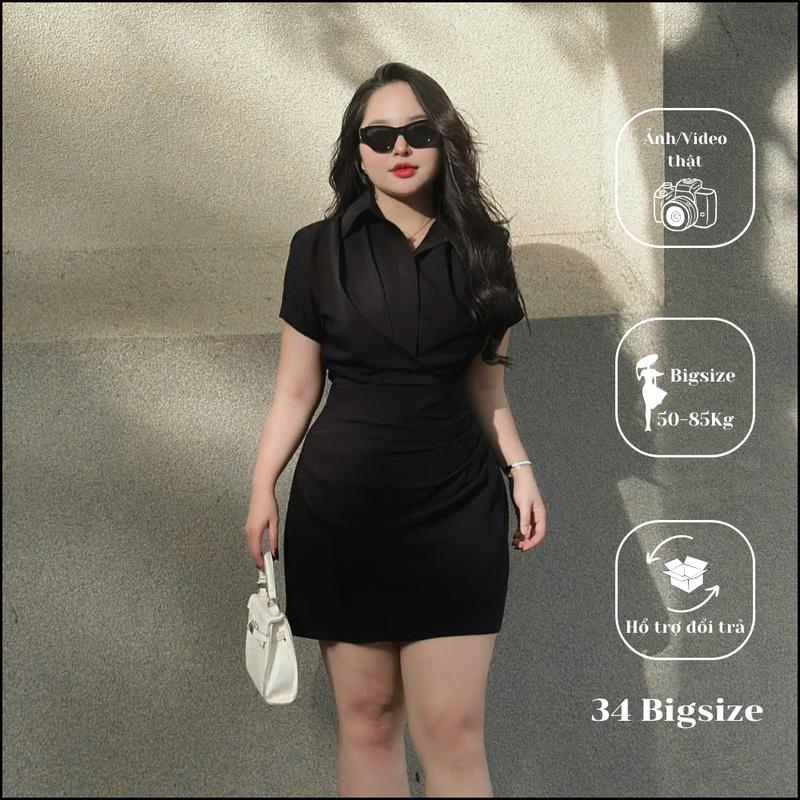 Đầm bigsize nhún eo 34DA036, đầm ngắn đi tiệc sang chảnh cho nữ 34 Bigsize trẻ trung năng động