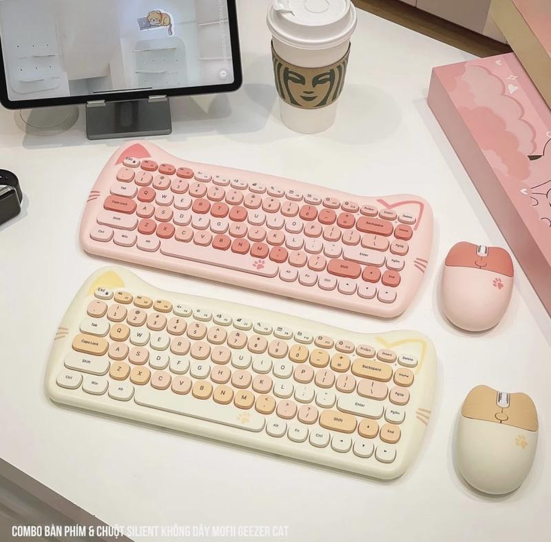  Bộ bàn phím không dây & chuột Silent MOFII Geezer Cute Cat dành cho Laptop iPad PC v.v 