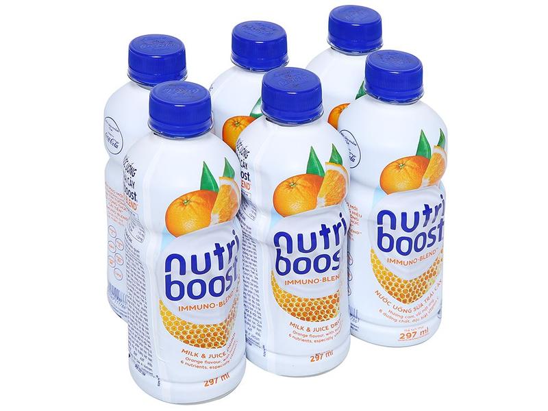 Lốc 6 chai sữa trái cây Nutriboost hương cam/ hương dâu 297ml