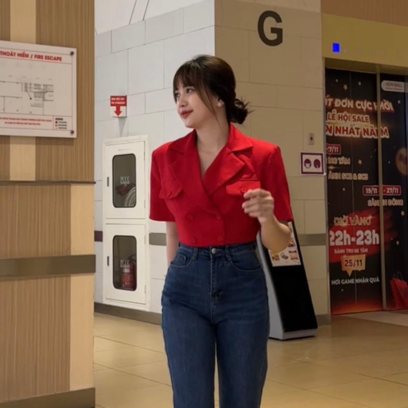 Áo vest croptop tay ngắn blazer 4 cúc