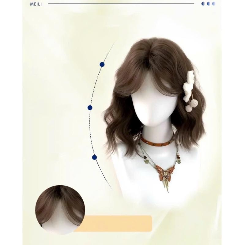 Tóc bộ vic xù sóng ngắn hai mái bay kèm lưới trùm tóc và lược chải .có độ dài ngang eo Tóc Giả Wig