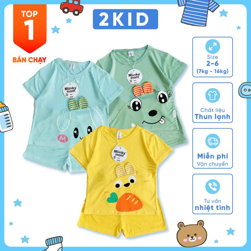 COMBO 3 Bộ Áo + Quần Thun Lạnh Tai Thỏ Đáng Yêu 2KID Cho Bé Trai, Bé Gái, 02 Size 7Kg - 16Kg 0