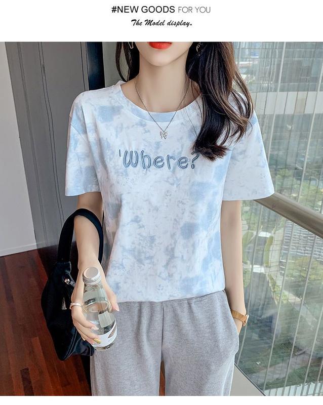 Product Introduction of M58 Embroidered Short Sleeve T-shirt Women's Loose Bottoming Shirt Large Size Top 2022 New Spring and Summer New Ins Fashion Half Sleeve 4