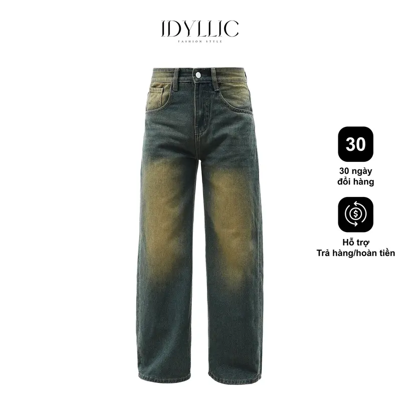 [IDYLLIC x Giá siêu sale] Quần jean nam nữ ống suông rộng thời trang màu xanh rêu wash vàng đồng IDY2 Menswear Cotton Pants 0