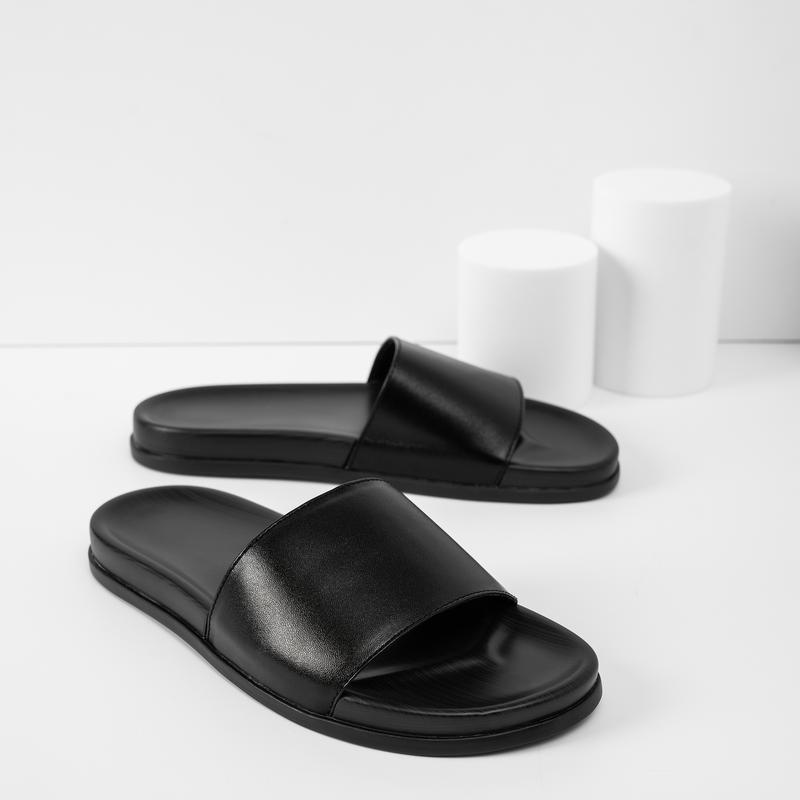 Dép da nam quai ngang da bò màu đen da tấm đế 2 lớp cao cấp DéP Slipper 7