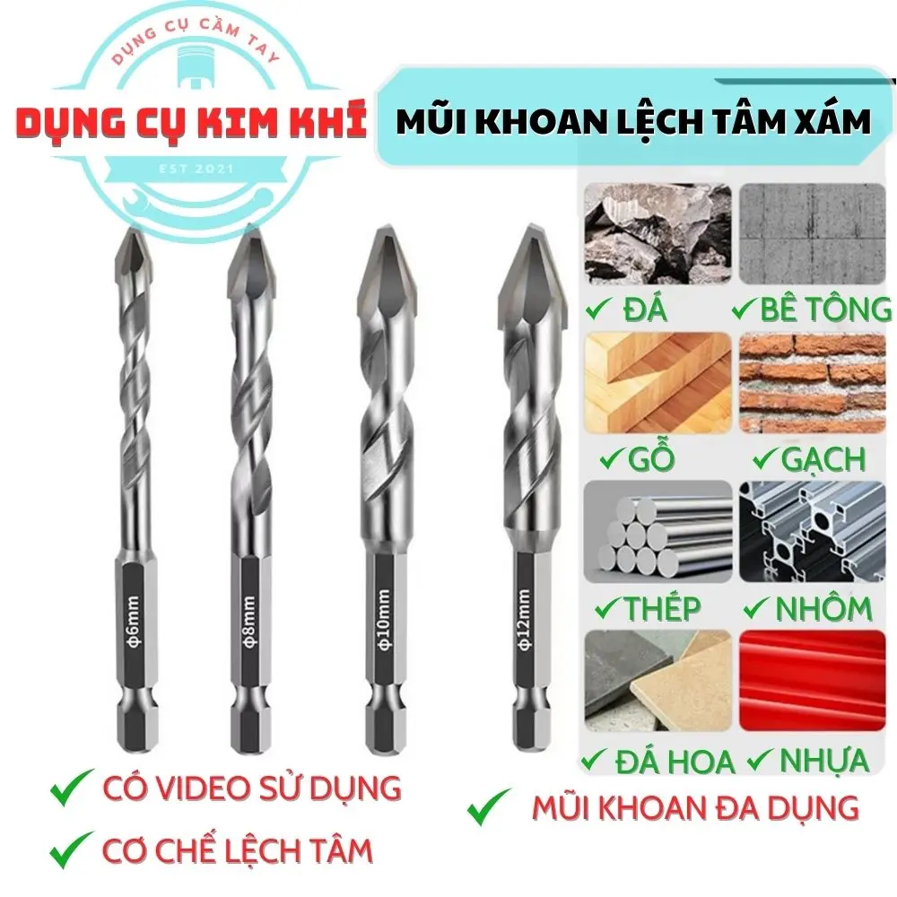 Mũi khoan lệch tâm siêu cứng chuôi lục giác, Mũi khoan đa chức năng cho gạch men, bê tông, thủy tinh