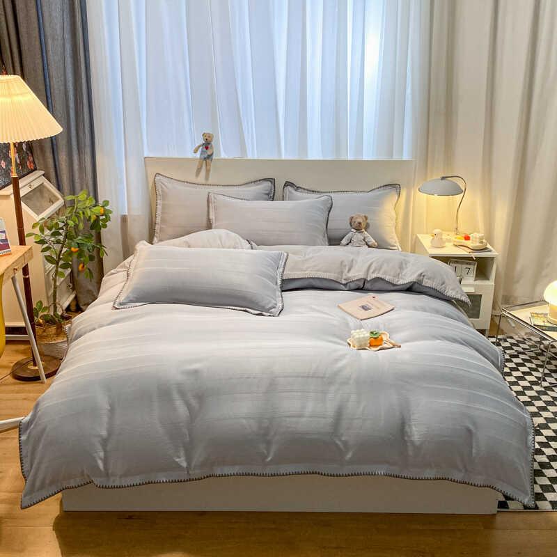 Product Introduction of 4 IN 1 Waffle Crochet Design Bedding Nordic Simplicity Pure Bed Set Quilt Cover Flat Sheet Fitted Sheet Pillowcase Single Queen King Size Camel Color Beddings 35